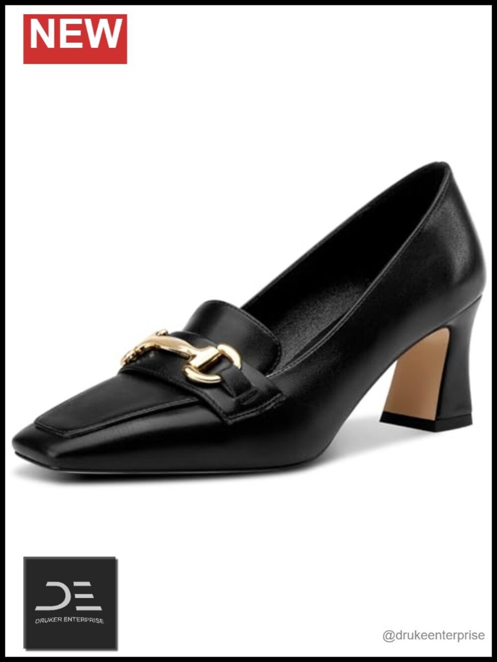 Women's Heeled Loafers Square Toe Chunky Block Heel Slip-on Metal Chain
